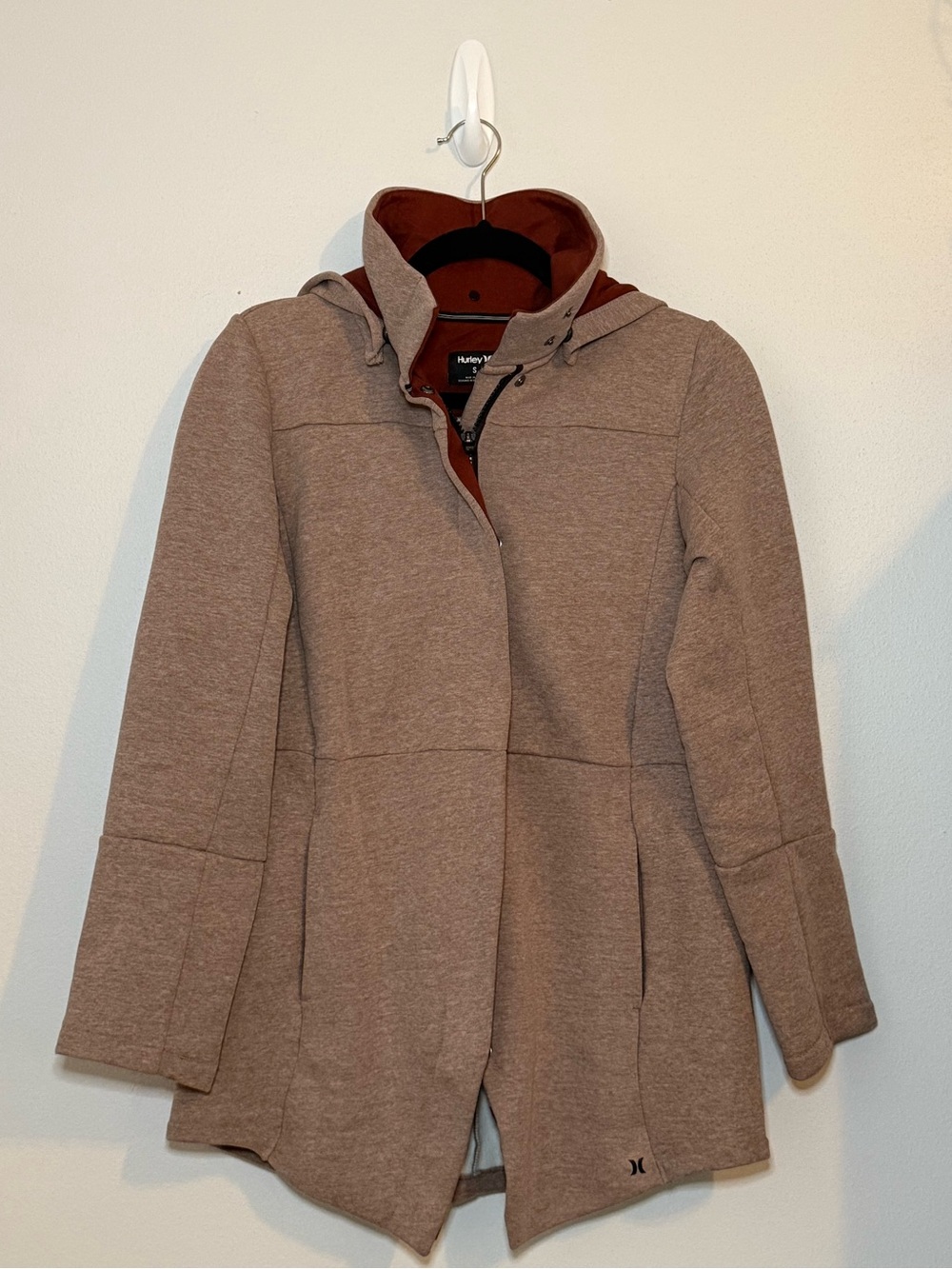 Hurley Women’s Hooded Jacket Taupe Rust Lined Long Coat